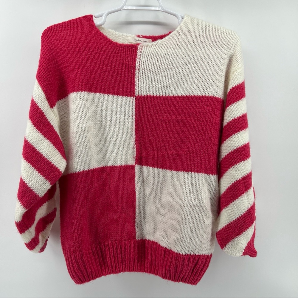 Mustard Seed Pullover Sweater Women’s Small Pink & White Blocks Oversized
